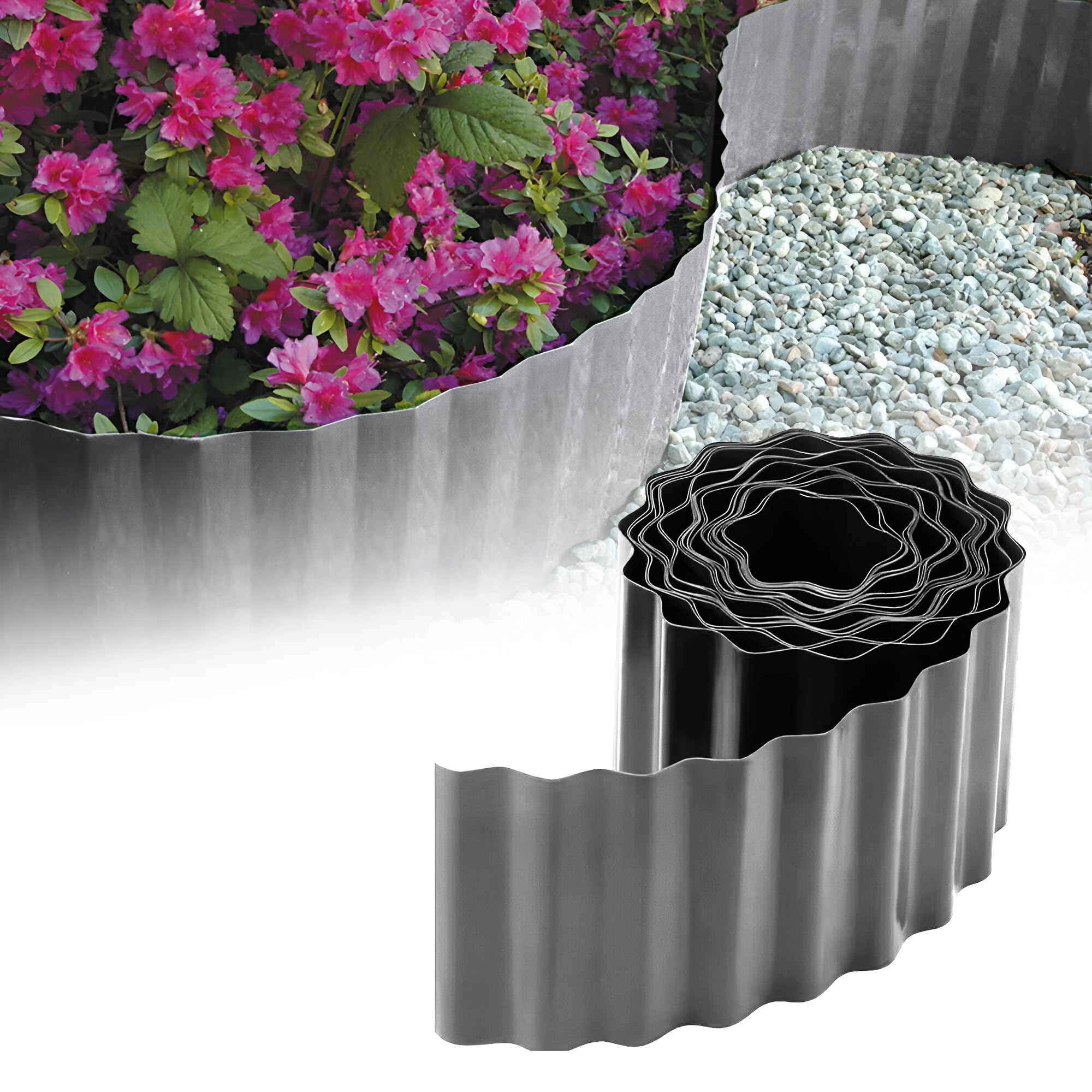 GARDENIX Corrugated Cardboard Bed Edging Plastic Bed Edging Length 9 m Height 15 cm Grey