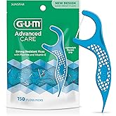 GUM Advanced Care Flosser Picks, Infused with Vitamin E & Fluroide, Fresh Mint Flavour, Blue, 150 Flossers (1 Bag)