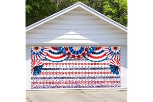 COVEIMES Independence Day Patriotic Garage Door Decoration Banner, Large Size Red White Blue Fourth of July Patriotic Backdrop Garage Door Decoration Mural Wallpaper Festival Party Interior Outdoor Banner