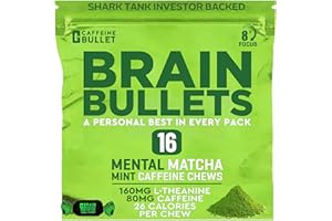 CAFFEINE BULLET 80mg Caffeine & 160mg L-Theanine Gummies | Mint Matcha Focus Enhancing Chews – Nootropic Stack for Focus, Alertness & Memory | Mint-Matcha Flavor | Brain Bullet 4 Pack (16 Chews)