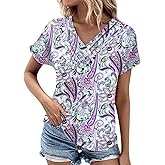 HAHIYOR Womens Tops Summer Casual V Neck Shirts Trendy Floral/Graphic Print Tie Dye Tunics Basic Short Sleeve Tees S-2XL