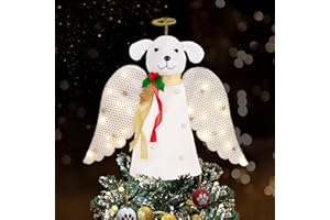 iHeartDogs Christmas Tree Topper Decoration - The Original Dog Angel Tree Topper with Golden Sparkle LED Lighted Wings Decor Ornament, Holiday Decoration