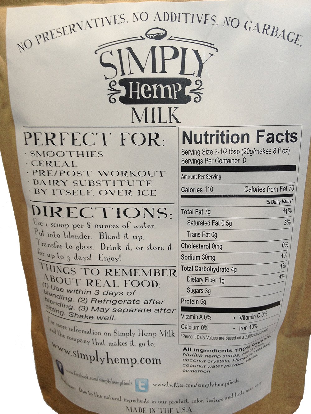Hemp Milk Nutrition Facts Label Besto Blog