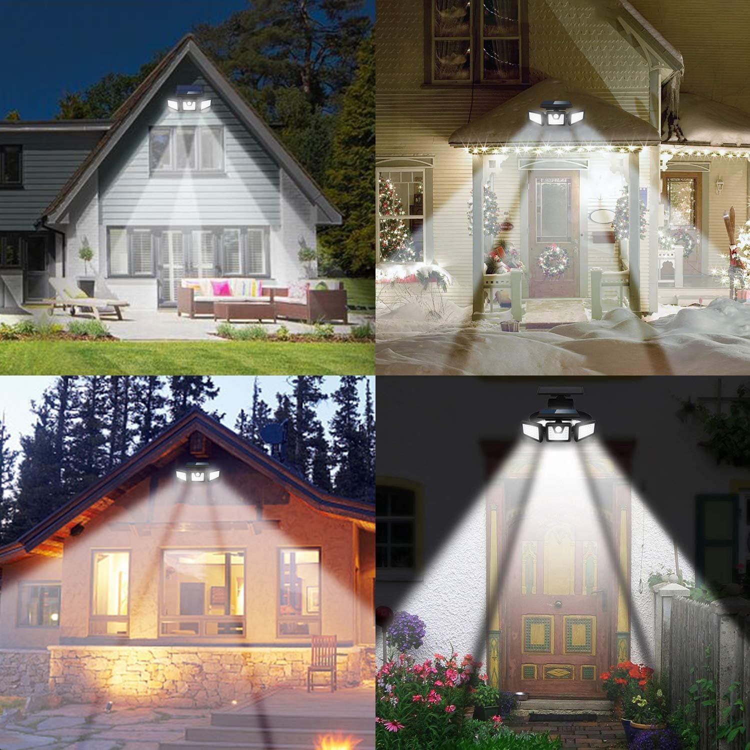 Otdair Solar Security Lights, 3 Head Motion Sensor Lights Adjustable 70LED Flood Lights Outdoor Spotlights 360° Rotatable IP65 Waterproof for Porch Garden Patio Yard Garage Pathway, 2 Pack - - 