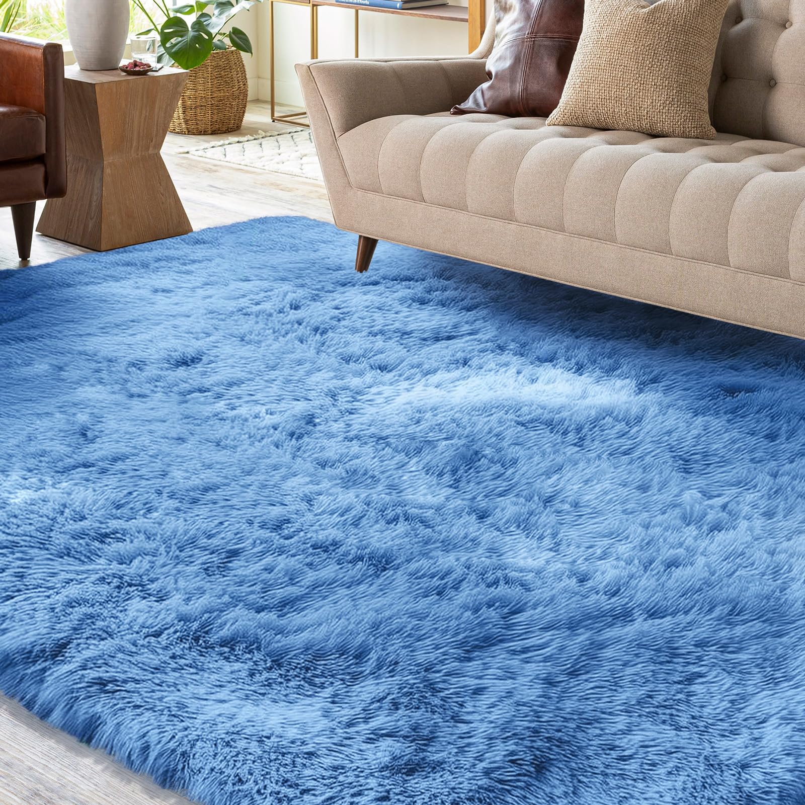 XSIVOD Area Rug Living Room, Ultra Soft Bedroom Floor Carpet, Luxury Fluffy Shag Lounge Rug Ideal for Bedroom, Nursery, Kids Baby Room, 80x160cm, Sky Blue