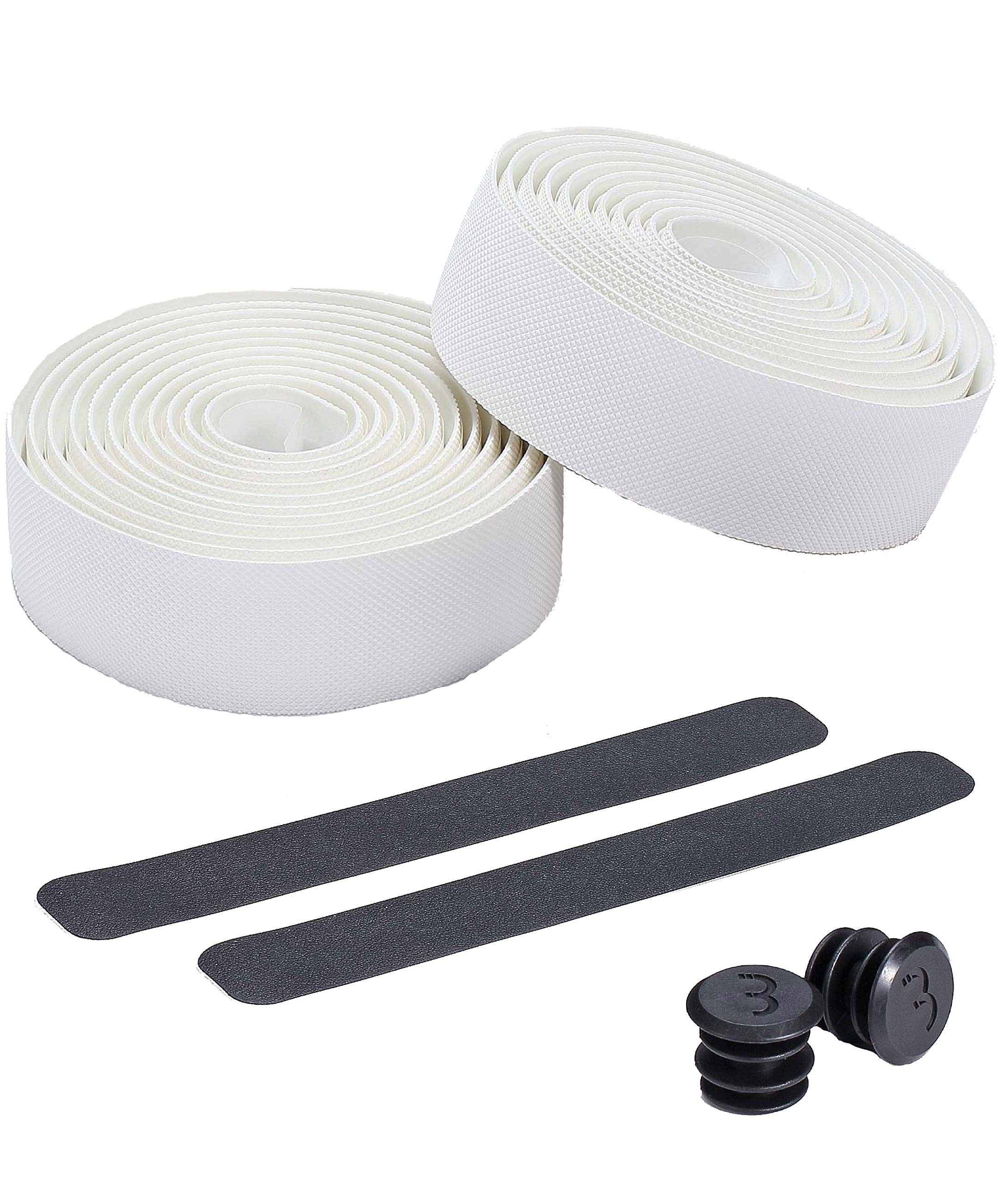BBB Cycling Bike Handlebar Tape Road Bike, Diamond Pattern For Strong Grip, Shock Absorption, Includes Handlebar Plugs, FlexRibbon BHT-14, White
