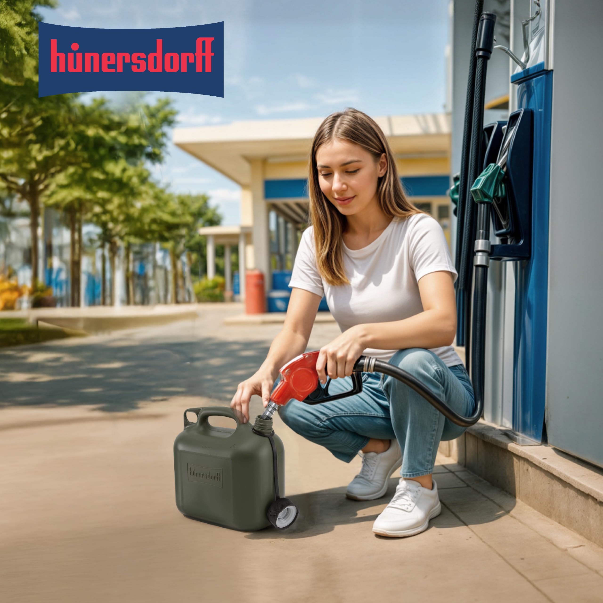 Hünersdorff Kraftstoff-Kanister Profi 5L für Benzin, Diesel und andere Gefahrgüter, UN-Zulassung, Made in Germany, TÜV-geprüfte Produktion, oliv 3