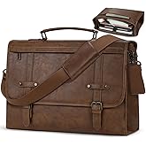 RAINSMORE Mens Messenger Bag 17 Inch Waterproof Vintage Leather Laptop Briefcase Large Computer Laptop Bag Satchel Bag Retro Shoulder Bag,Brown