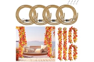 Seenelling 4 Pack Porch Swing Bed Rope Hanging Kit with Fall Maple Leaf Garland Decoration, 800 lbs Adjustable Heavy Duty daybed Swing Rope Straps for Porch Thanksgiving Garden Playground,10ft Length