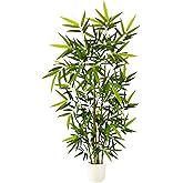 Warmplants Artificial Bamboo Tree, 5ft Tall Fake Bamboo Plant with White Planter, Faux Trees with 5 Trunks and Lifelike Leaves for Indoor Outdoor Home Office Décor