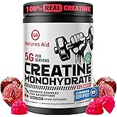 Natures Aid Creatine Monohydrate Gummies &ndash; Pre-Workout Energy &amp; Muscle Growth Support for Men &amp; Women | Cherry Electrolyte Gummies (135 Count)
