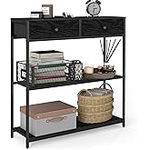 VASAGLE Narrow Console Table with 2 Fabric Drawers, 3-Tier Entryway Sofa Table, 24 x 76 x 80 cm, for Hallway, Living Room, Eb