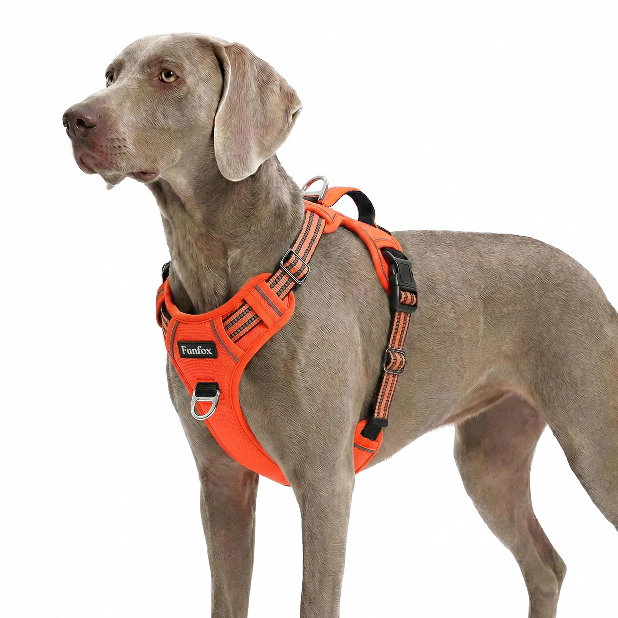 Funfox Dog Harness for Xlarge Dogs, No Pull Pet Vest Adjustable with Vertical Handle & Front Clip, Anti Pull Padded Harness Reflective Night Walking Size for X-Large Breed, Orange XL