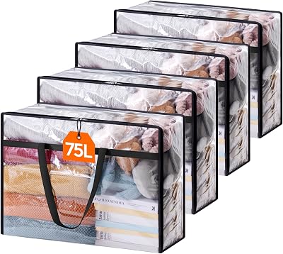 Lifewit 4 Pack Clear Plastic Storage Bags 75L Foldable Wardrobe Organizer