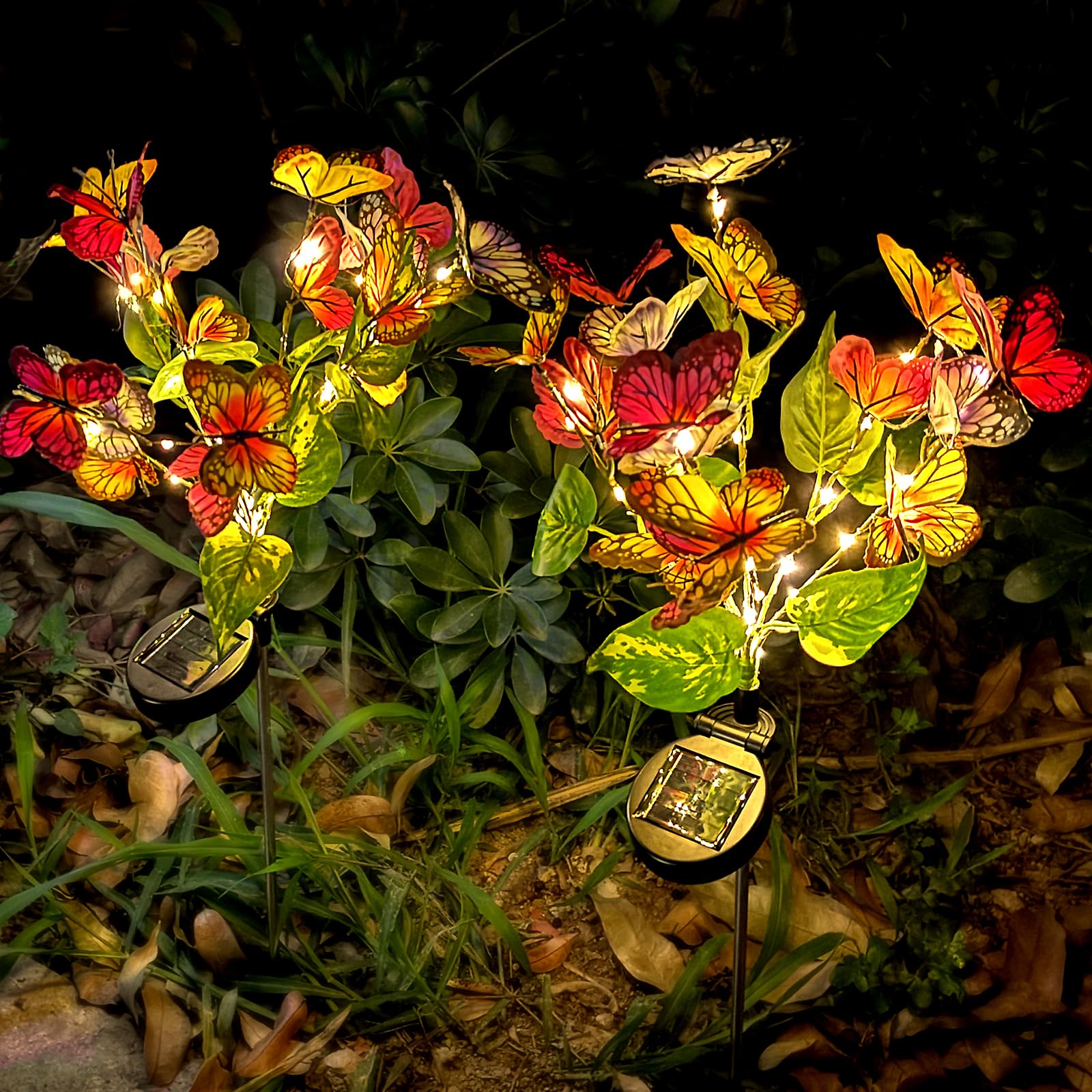 TOTHDATE 2PCS Solar Swaying in Wind Butterfly Lights, Warm White Light Butterfly Solar Stake Flowers Lights IP44 Waterproof for Yard Garden Pathway