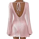 Falechay Womens Swimsuit Cover Up Long Sleeve Crochet Bathing Suit Mesh Backless Cover Ups Summer Beach Vacation Outfits 2026