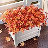 Artificial Fall Flowers for Outdoor, 12 Bundles 4 Colors Faux Mums Fake Fall Plants for Decoration, UV Resistant No Fade Silk Plastic Flower for Autumn Porch Patio Planters Windowbox Yard Garden