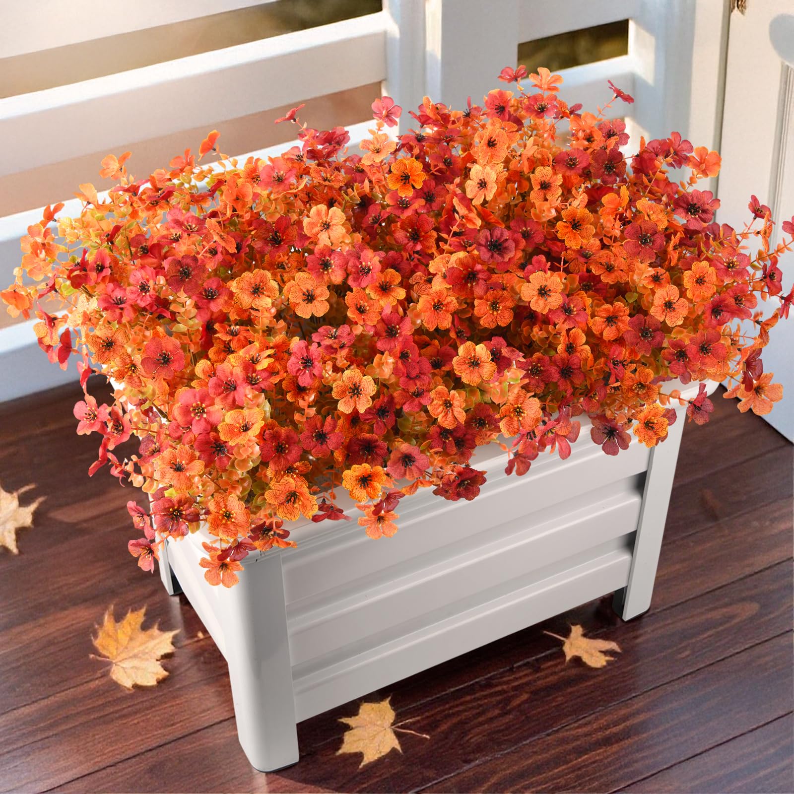 Photo 1 of Artificial Fall Flowers for Outdoor, 12 Bundles Multicolor Fake Fall Plants for Decoration, UV Resistant No Fade Faux Mums Silk Flower for Autumn Porch Patio Planters Yard Garden(Orange Autumn Red)