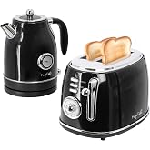 MegaChef 1.7 Liter Electric Tea Kettle and 2 Slice Toaster Combo (Black)