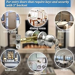 TPard 5" Backset Latch Keyed Entry Door Knob with