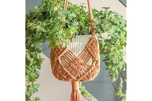 XINBOR Hanging Planter with Patterns,2Packs Macrame Plant Hangers Indoor Macrame for up to 8 inch Pot Crochet Boho Plant Hanger Holder for Indoor Outdoor with 2S Shaped Stainless Steel Hooks (Caramel)