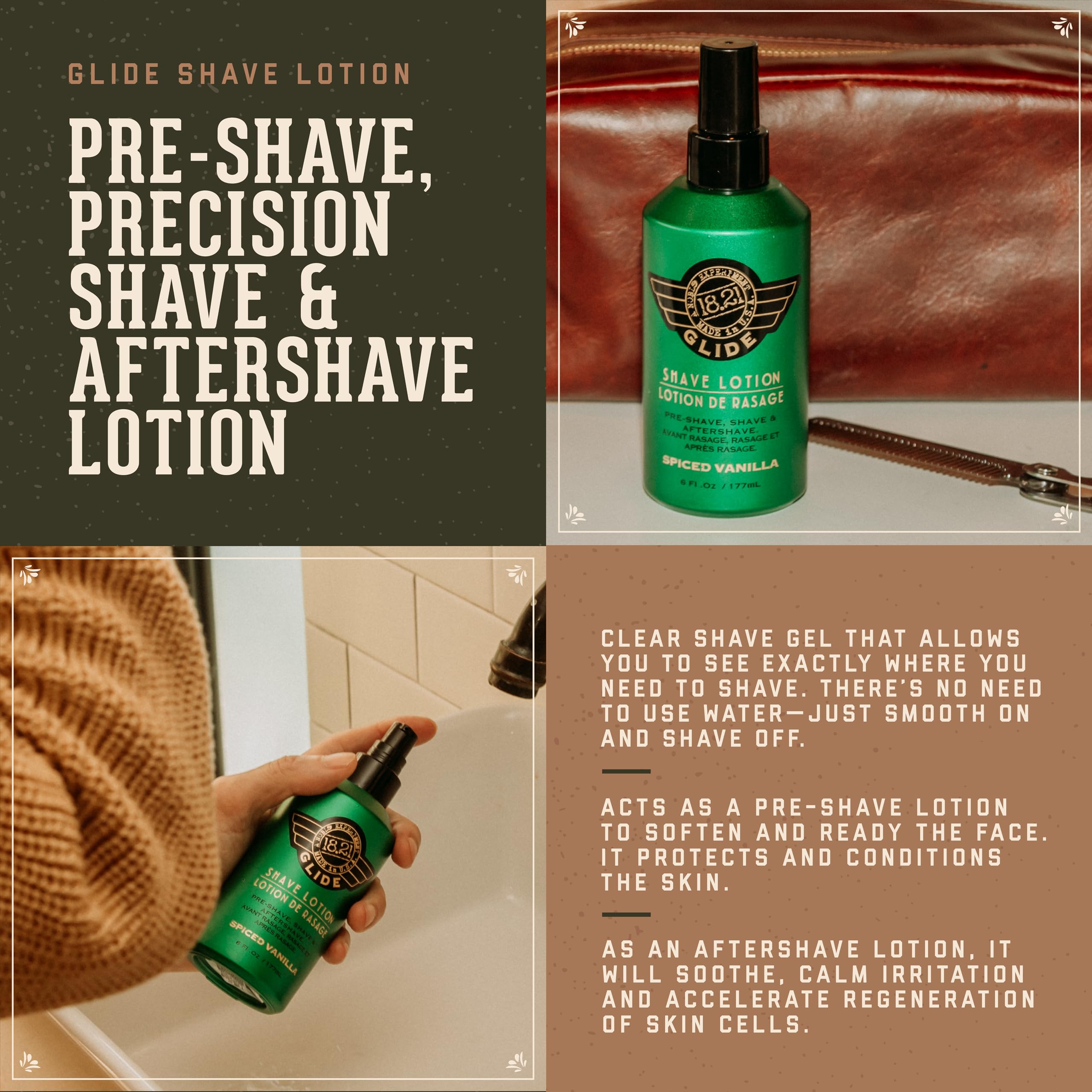 18.21 Man Made Clear Shaving Gel Cream for Men, Spiced Vanilla, 6 fl. oz., Non-Lathering Facial Shaving Glide for A Precise, Smooth Shave - Moisturizing, Soothing Gels for Any Skin Type or Razor, 6 Fl Oz (Pack of 1)