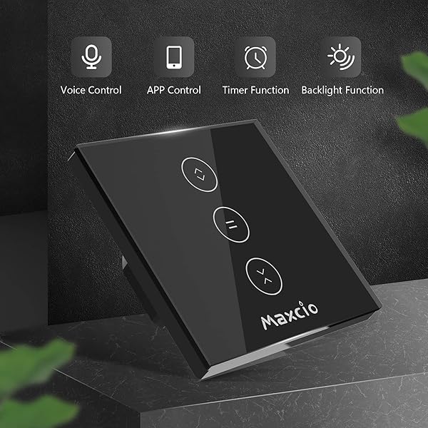 LED ControlableWifi Interruptor Persiana Maxcio Interruptor Tctil Inteligente WiFi Controlable de APP y Voz Compatible con Alexa y Google Home con Temprizador para Motor Persiana Tubular