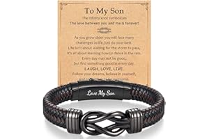EFVISD Infinity Leather Bracelet for Men Him Boys, Engraved Love You Son Grandson Nephew Brother Dad Husband Uncle Christmas Valentines Fathers Birthday Easter Graduation Gifts