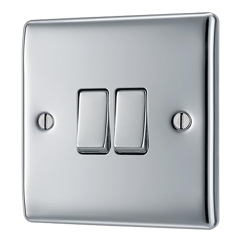 Light Switch 2 Gang Polished Chrome Classic White Insert Metal