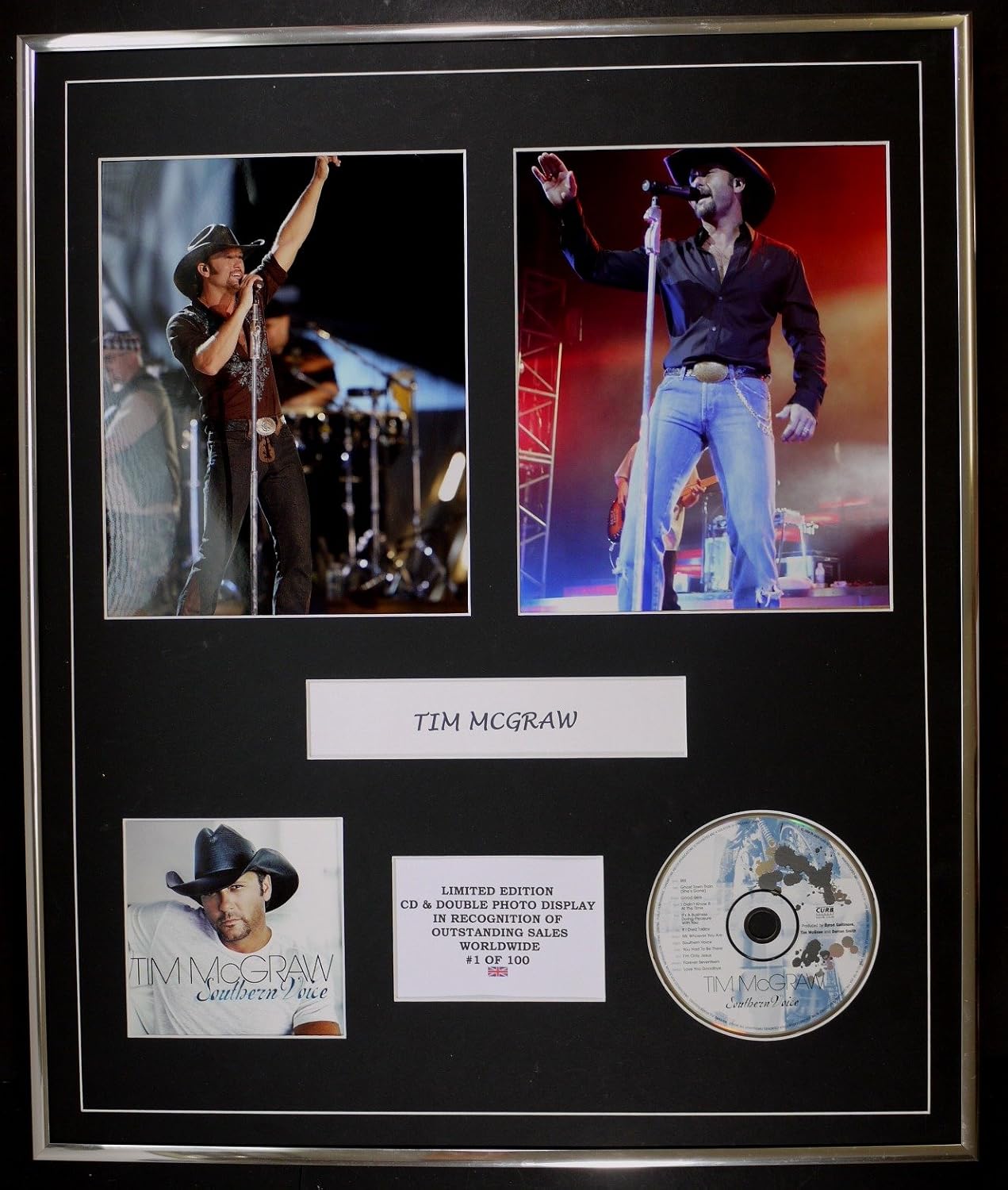 TIM MCGRAW/CD & DOUBLE PHOTO DISPLAY/LTD. EDITION/COA/SOUTHERN VOICE, Silver, 60L x 50W cm