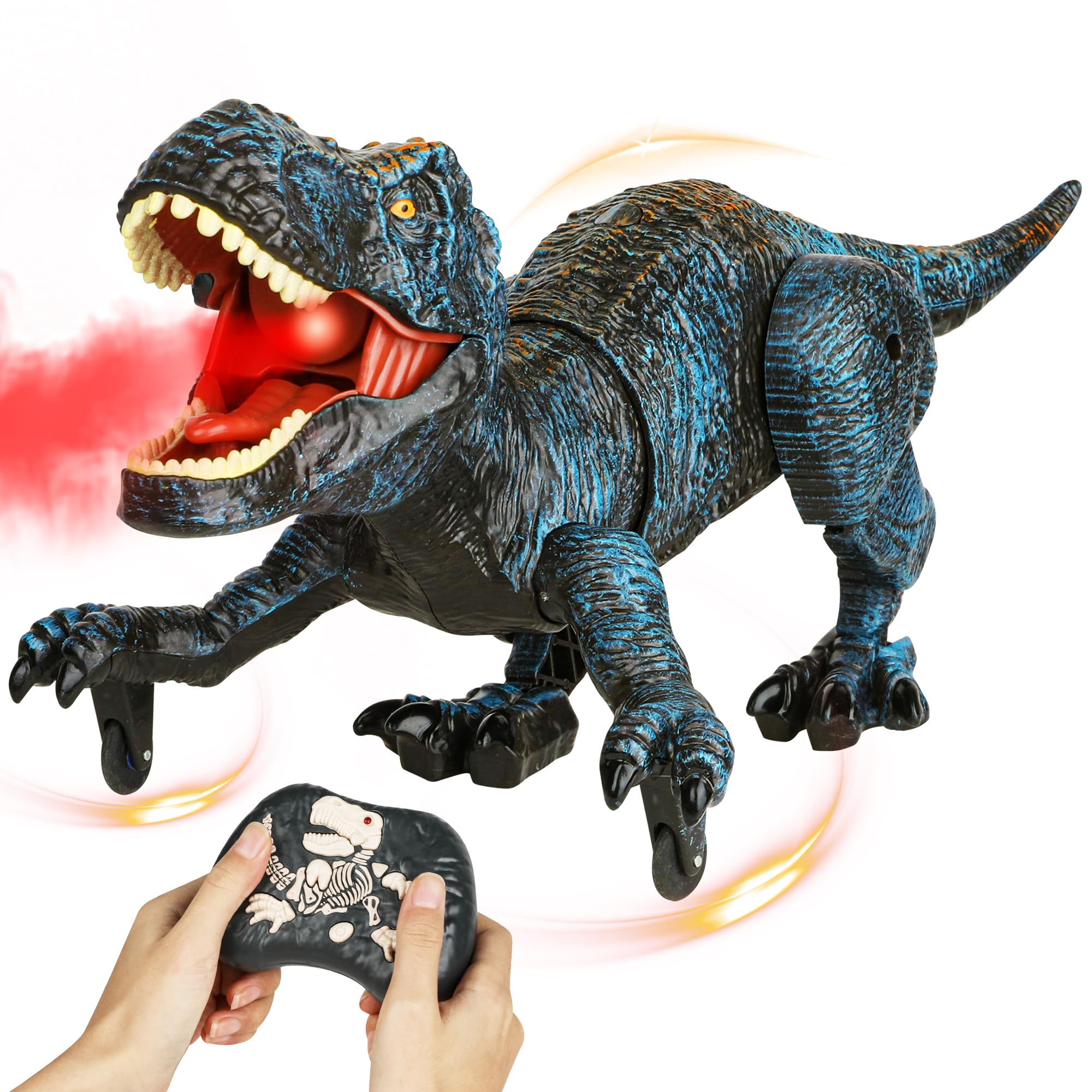 Photo 1 of Remote Control Robot Dinosaur Toys for Kids 5-7,2.4G Electronic RC Walking Dinosaur Pet for Boys 4-7 with Spray & Light & Roar,Large Dino Toys for Kids 3-5 Year Old Christmas Birthday Gift (Blue)