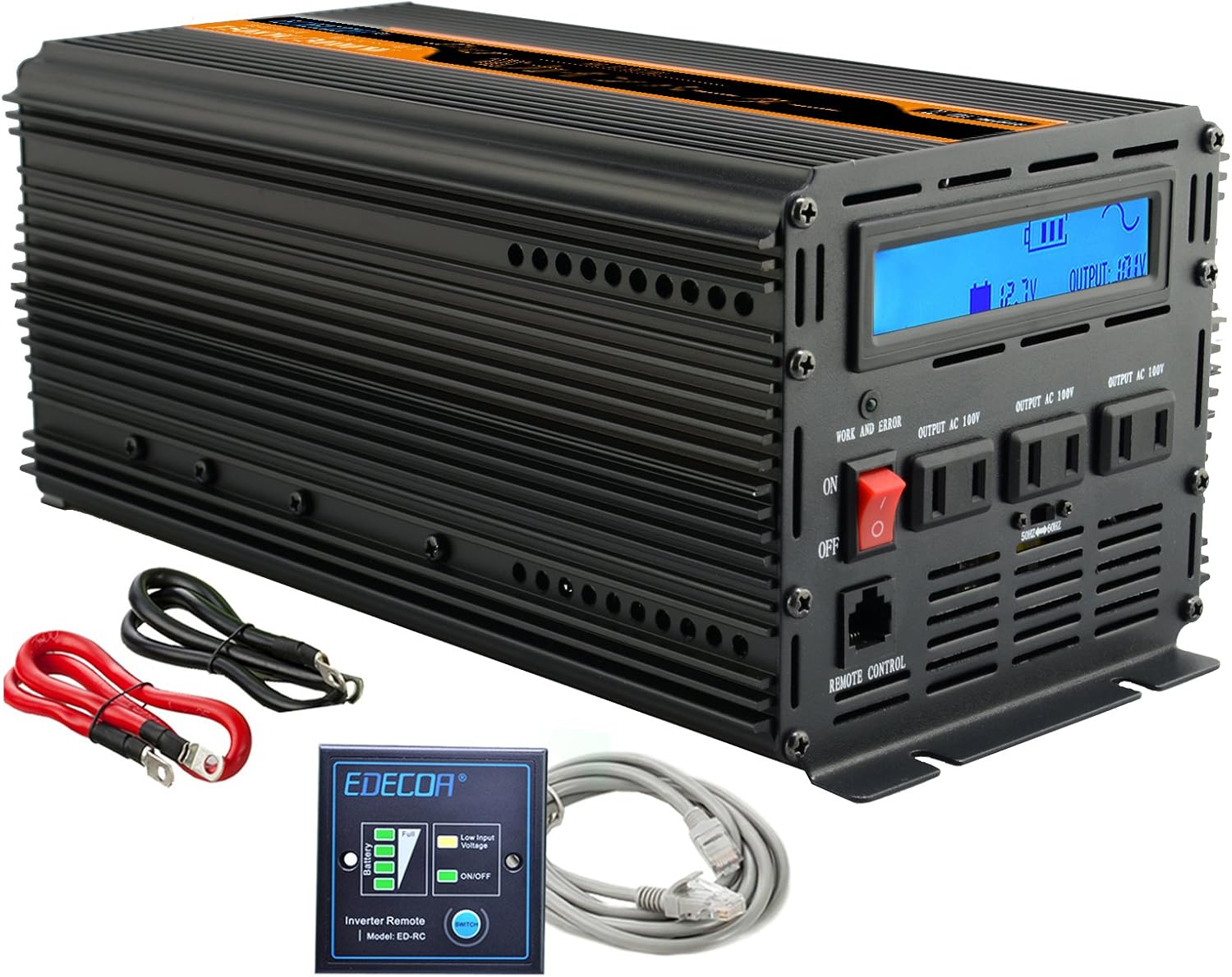 Edecoa 正弦波インバーター 1500w Dc 12vを100v 110v Acへ変換 50hz 60hz Lcdディスプレイ及びリモコン搭載 12v 電源 インバーター コンバーター 車 バイク Amazon