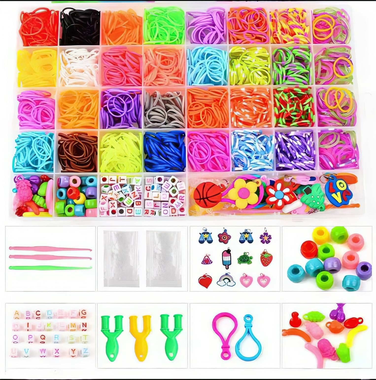 KAMICUREยฎ 2800+ Loom Bands Kit, 30 Colors Twist Loom Rubber Bands Contains Clips Letter Beads A-Z and Colorful Accessories for DIY Friendship Bracelet Making Best Christmas Birthday Gifts