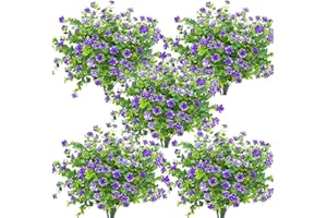 Grunyia 10 Bundles Artificial Fake Flowers, Faux Outdoor Plastic Plants UV Resistant Shrubs Outside Indoor Decorations (Blue-Eucalyptus)