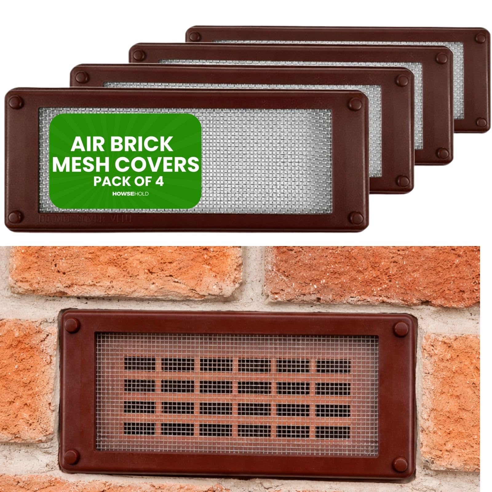 HowseHold Air Brick Mesh Cover (Pack of 4) Pest Proof Stainless Steel Vent Mesh for Rodent, Bird & Insect Protection Fits Standard Air Bricks
