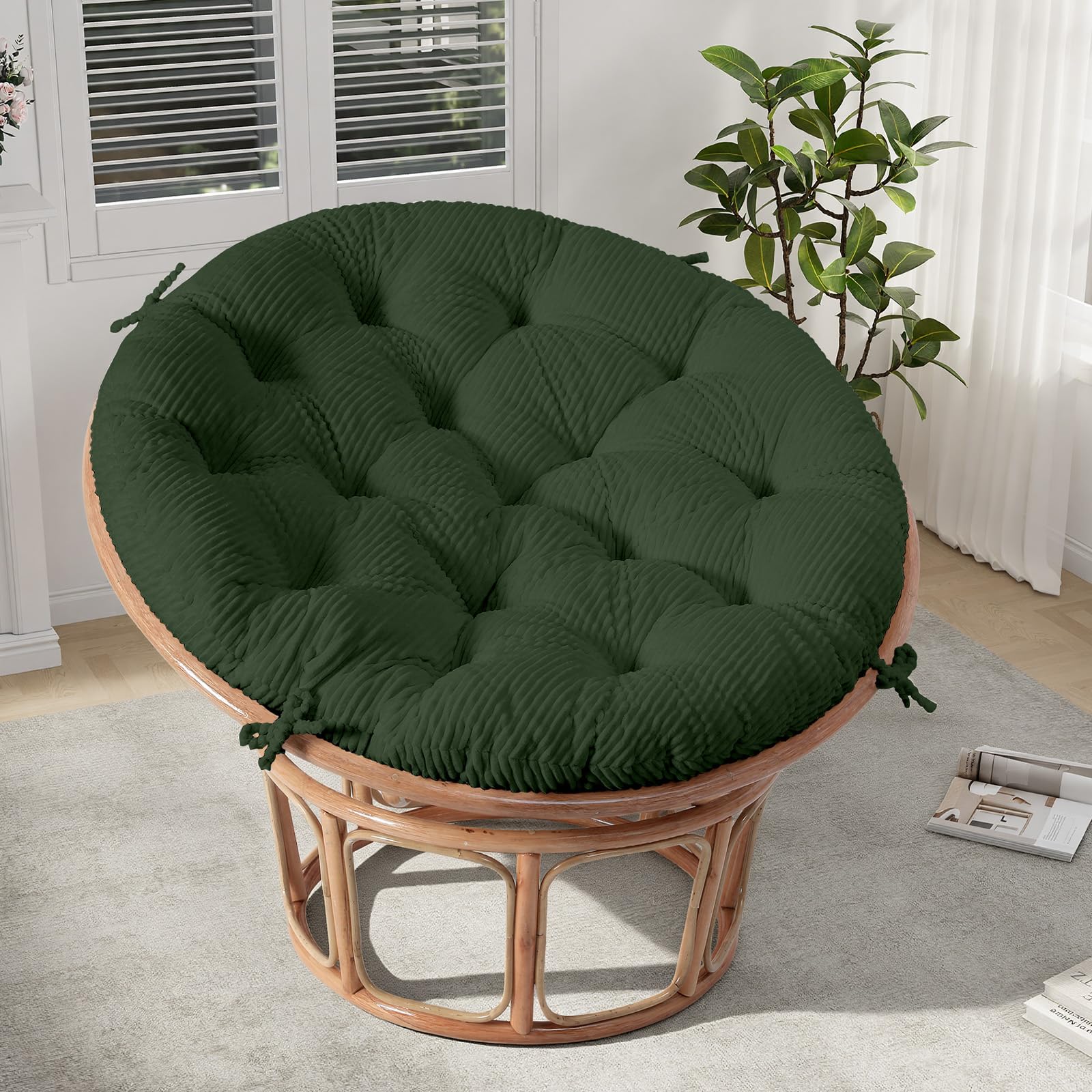 Photo 1 of PRIMEPATIO Papasan Chair Cushion, Papasan Circle Chair Cushion Tufted with Corduroy Cover (Without Chair) for Bowl Chair, 45 X 45 Inch, Green