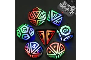 HTPOW Light up LED Dice Set of 7 USB Rechargeable Light Up DND Dice with Charging Box, Shake to Glowing Dice for Dungeons and Dragons Role Playing Dice Tabletop Games