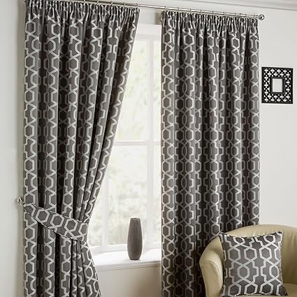 Just Contempo Geometric Pencil Pleat Lined Curtains 90 X 90