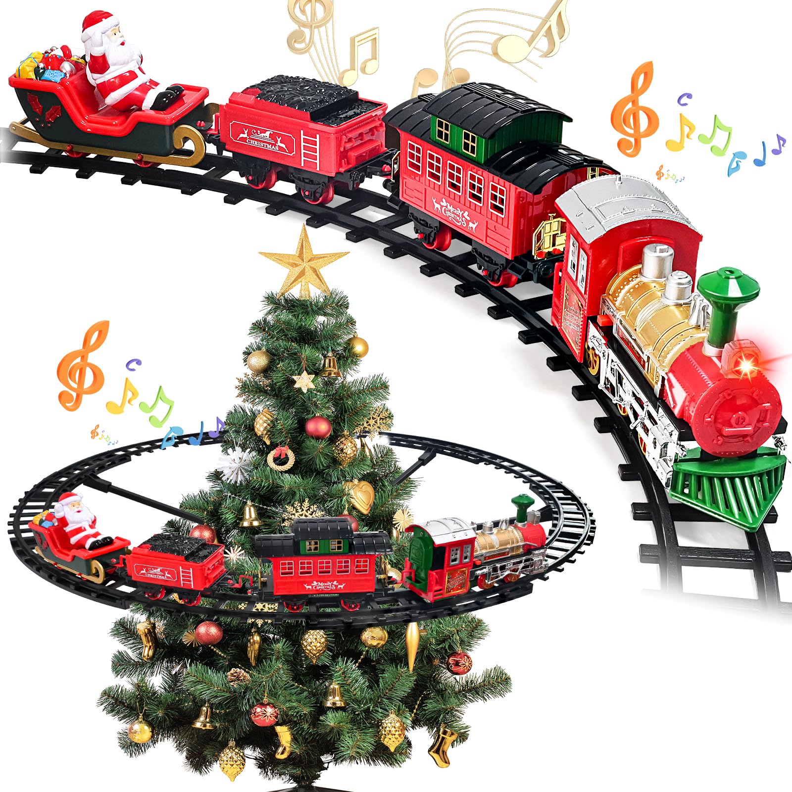 Photo 1 of ***DAMAGED - SEE NOTES/PICTURES*** Christmas Train Set for Around The Tree Train Toys for Toddlers with Luxury Track & Glowing,Lights & Sound,Train Carriages & Tracks for 3 4 5 6 7 8+ Years Old Kids Decoration Indoor