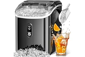 CRZOE Nugget Ice Maker Countertop with Crushed Ice, 35lbs/Day, Portable Ice Maker Countertop with Handle, One-Click Operation, Compact Design, Sonic Pellet Ice Maker for Home & Bar(Black)