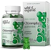 Wild & Organic Chlorophyll Gummies 50mg - Detox Cleanse Supplements w/Sodium Copper Chlorophyllin - Internal Deodorant w/Chlorophyll Powder - Vegan, Non-GMO - 60 Herbal Chews