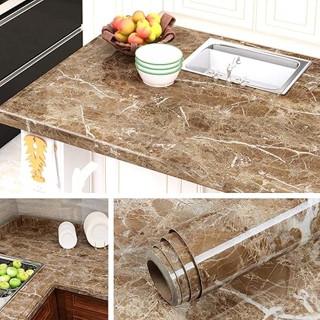 Amazon Livelynine 90cmx5m 大理石シート 防水 キッチン リメイクシート 大理石 茶色 のりつき壁紙 テーブル はがせる壁紙 カウンター 台所 壁紙賃貸 机 カッティングシート 浴室 家具 吊り戸棚 壁紙