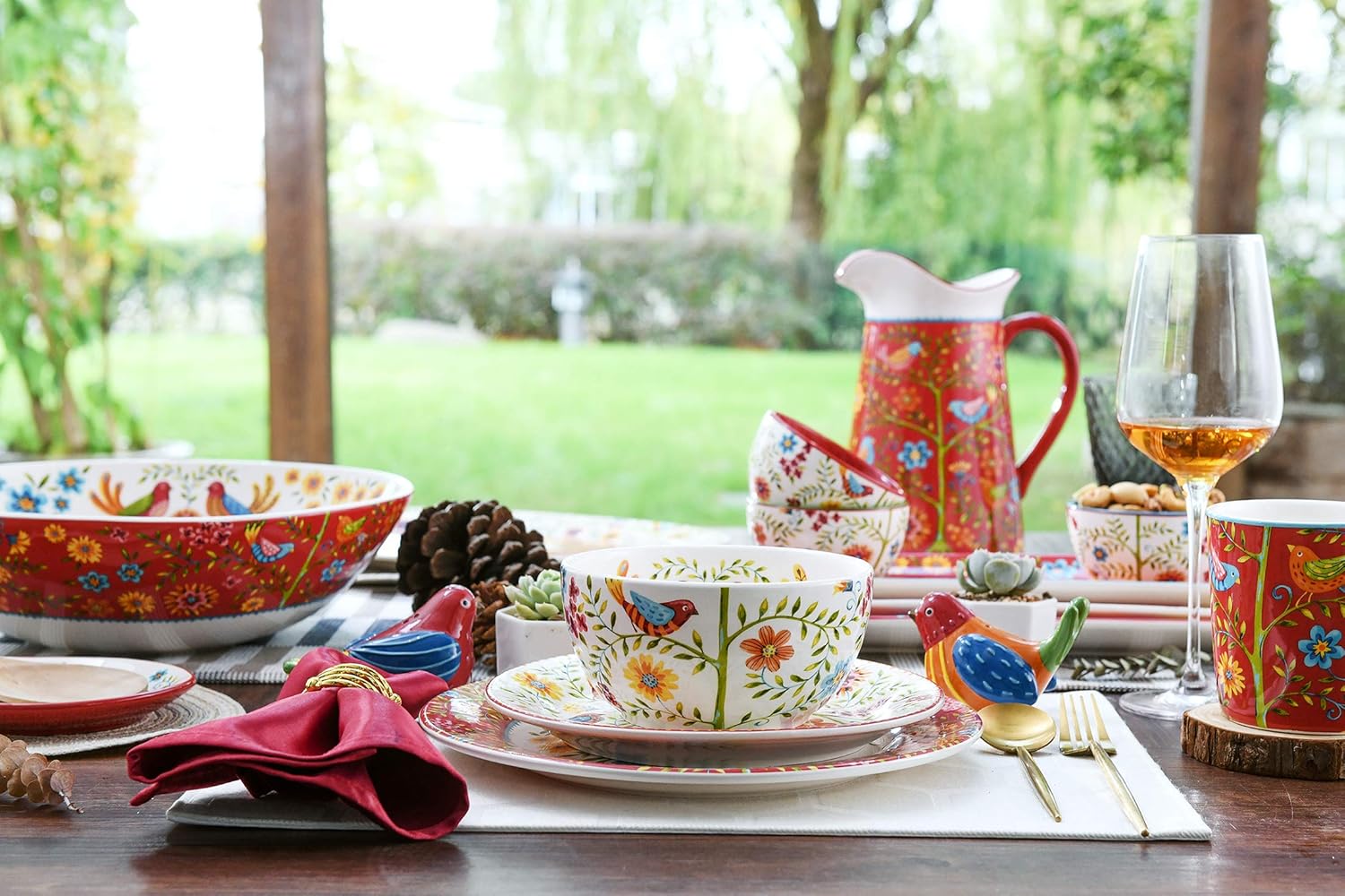  | Bico Red Spring Bird Ceramic Bowls Set of 4, 26oz, for Pasta, Salad, Cereal, Soup & Microwave & Dishwasher Safe: Cereal Bowls