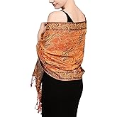 Achillea Reversible Paisley Pashmina Rave Scarf – Exotic Indian Shawls and Wraps for Evening Dresses, Festivals, All Seasons