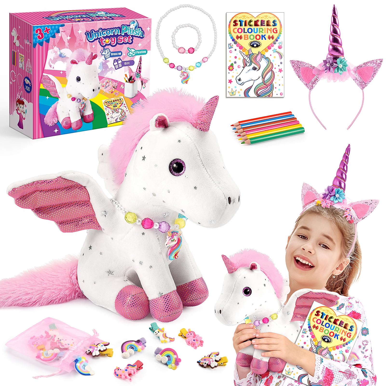 EUCOCO Unicorn Gifts for Girls Age 3-8, Unicorn Soft Toys for 3 4 5 6 7 Year Old Girls Stuffed Animals for Kids for 3-8 Year Old Girl Toys Kids Toy Age 3-8 Birthday Easter Gifts