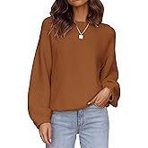 ZESICA Women's Crew Neck Long Lantern Sleeve Fall 2026 Casual Loose Ribbed Knit Solid Soft Pullover Sweater Tops