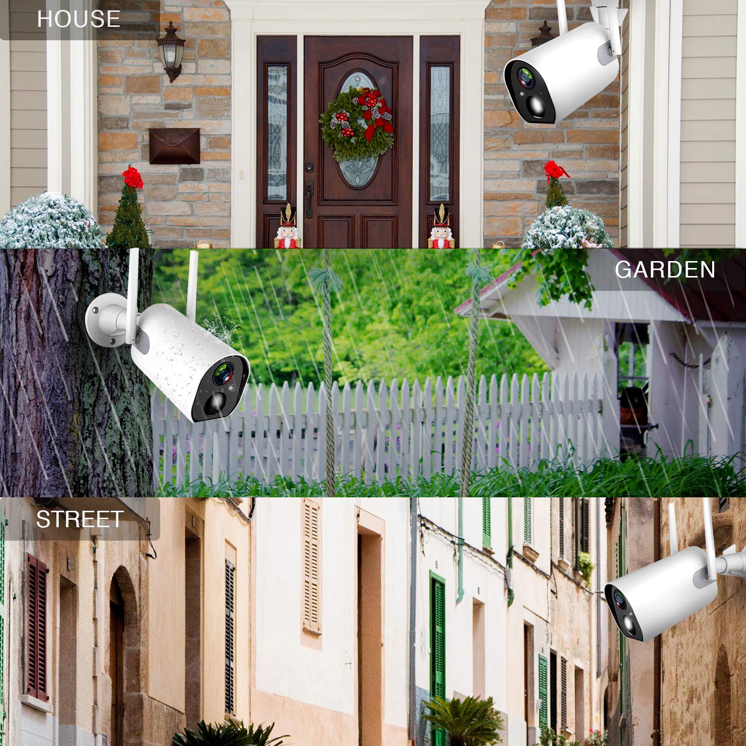 Outdoor Camera Wireless, Rechargeable Security Camera, Motion Detection, 2-Way Audio, Night Vision, IP66 Waterproof, with 10400mAh Battery, 4DB Wireless Antenna, Indoor/Outdoor 1080P WiFi Camera