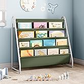 Tatub 4 Tier Kids Bookshelf for Kids Rooms, Metal Children Book Rack Montessori Bookshelf, Toddler Sling Bookrack Display for Nursery, Green