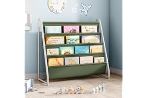 Tatub 4 Tier Kids Bookshelf for Kids Rooms, Metal Children Book Rack Montessori Bookshelf, Toddler Sling Bookrack Display for Nursery, Green