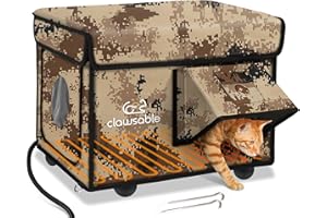 AKENTIO Sturdy Outdoor Heated Cat House for Winter, Insulated Heated Cat House for Outside with Two Door, Feral Cat Shelter with Waterproof Awning, Outdoor Cat House Barn Stray Kitty